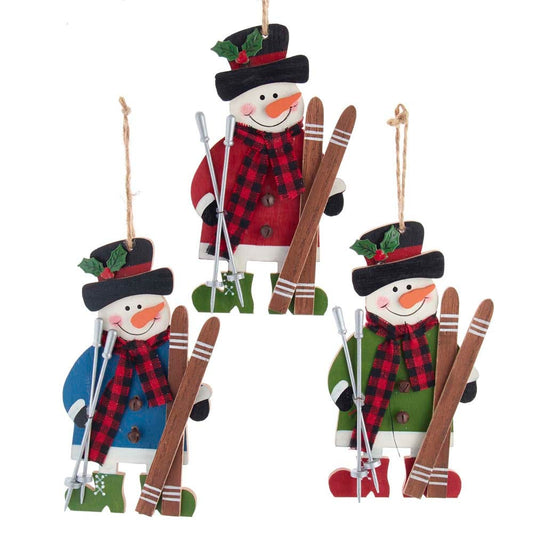 Wooden Snowman With Skis