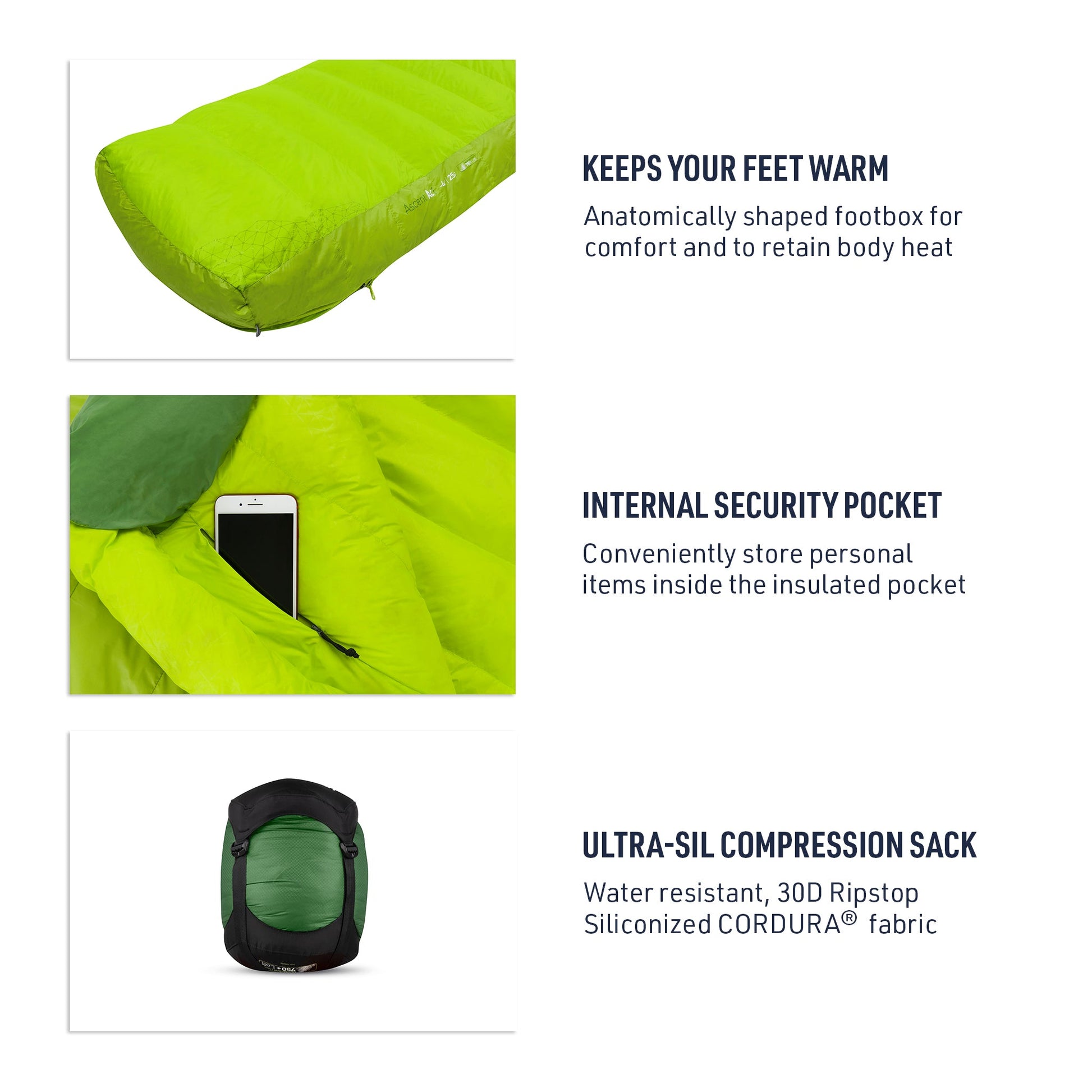 Ascent Down Sleeping Bag 750+ Ultra Dry Down, PFC-free DWR 25F | -4C
